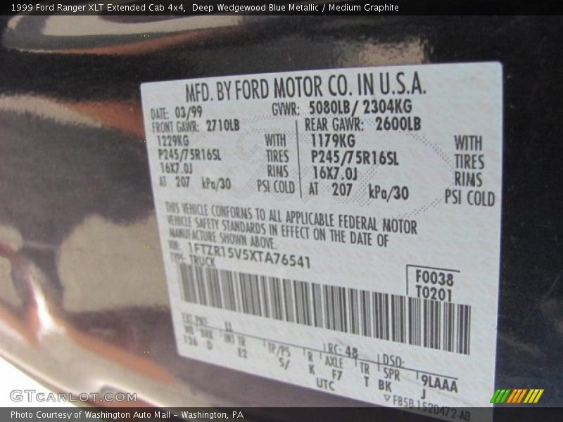 Deep Wedgewood Blue Metallic / Medium Graphite 1999 Ford Ranger XLT Extended Cab 4x4