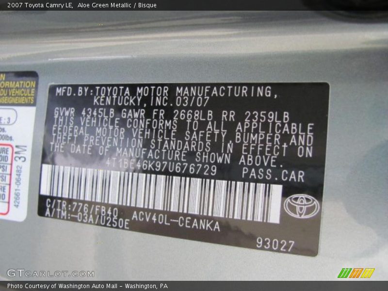 Aloe Green Metallic / Bisque 2007 Toyota Camry LE