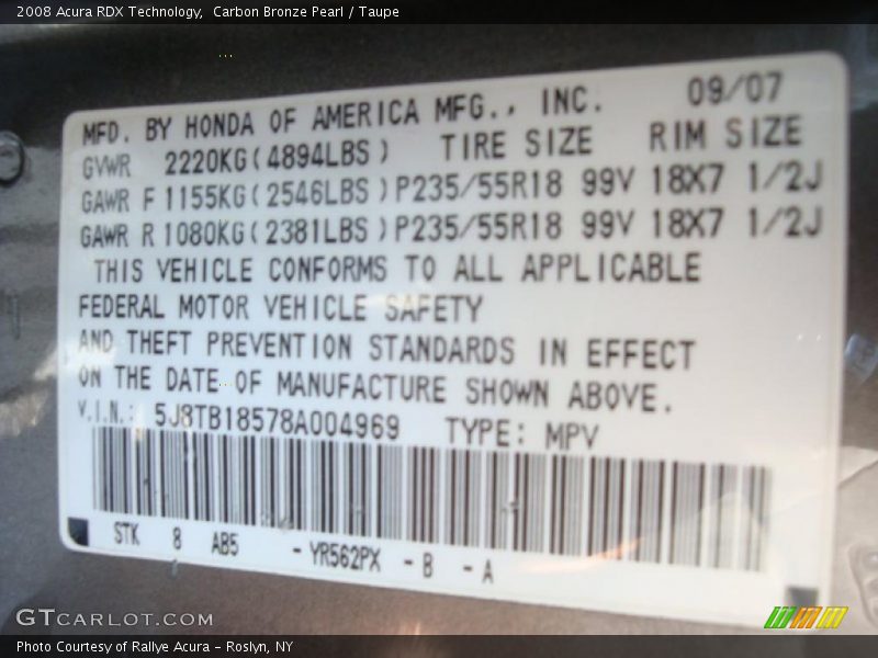 Carbon Bronze Pearl / Taupe 2008 Acura RDX Technology