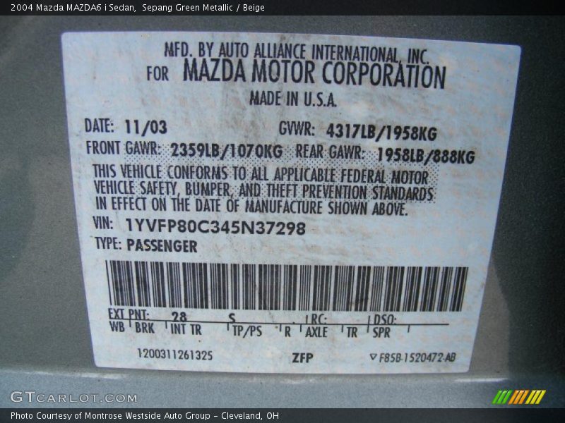Sepang Green Metallic / Beige 2004 Mazda MAZDA6 i Sedan