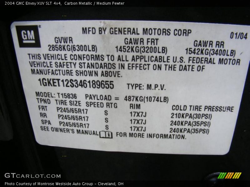 Carbon Metallic / Medium Pewter 2004 GMC Envoy XUV SLT 4x4