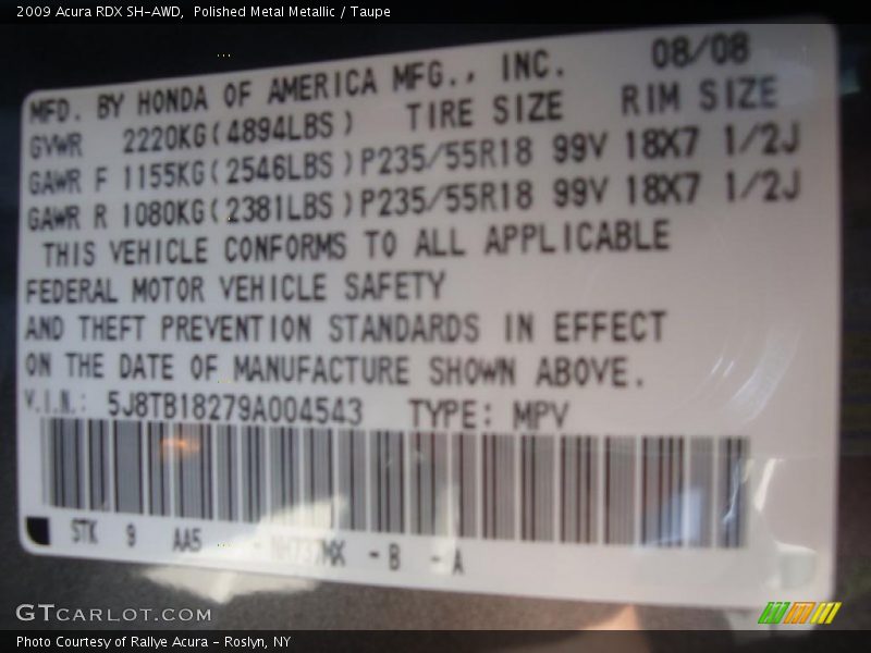 Polished Metal Metallic / Taupe 2009 Acura RDX SH-AWD