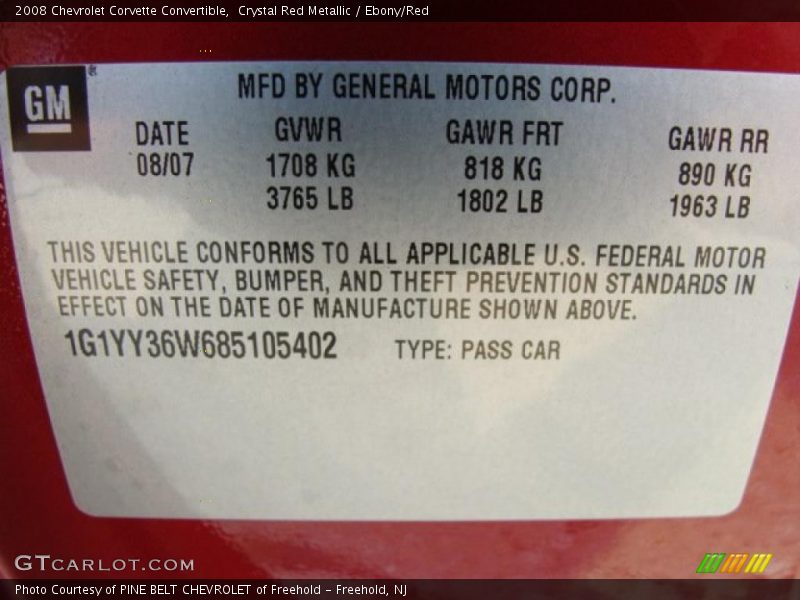 Crystal Red Metallic / Ebony/Red 2008 Chevrolet Corvette Convertible