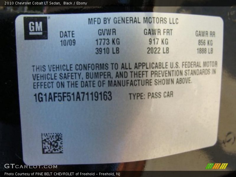 Black / Ebony 2010 Chevrolet Cobalt LT Sedan