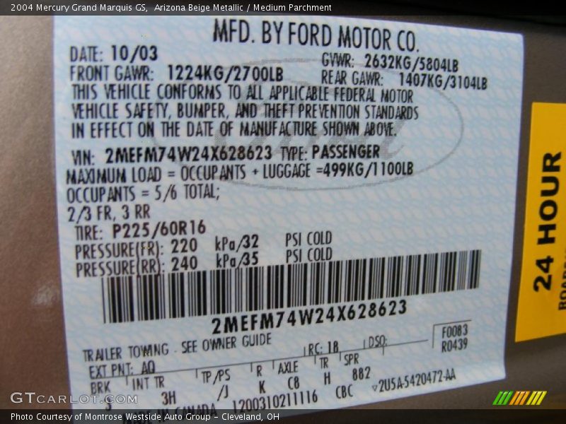 Arizona Beige Metallic / Medium Parchment 2004 Mercury Grand Marquis GS