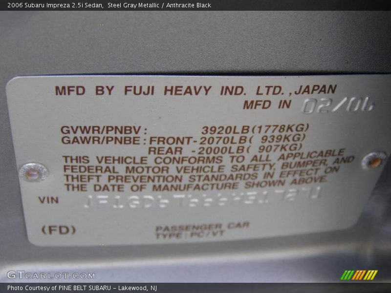 Steel Gray Metallic / Anthracite Black 2006 Subaru Impreza 2.5i Sedan