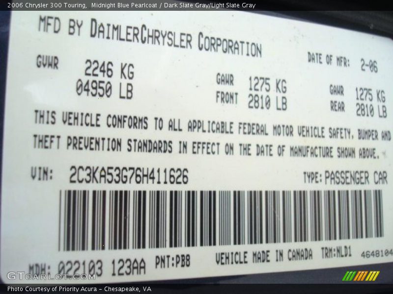 Midnight Blue Pearlcoat / Dark Slate Gray/Light Slate Gray 2006 Chrysler 300 Touring