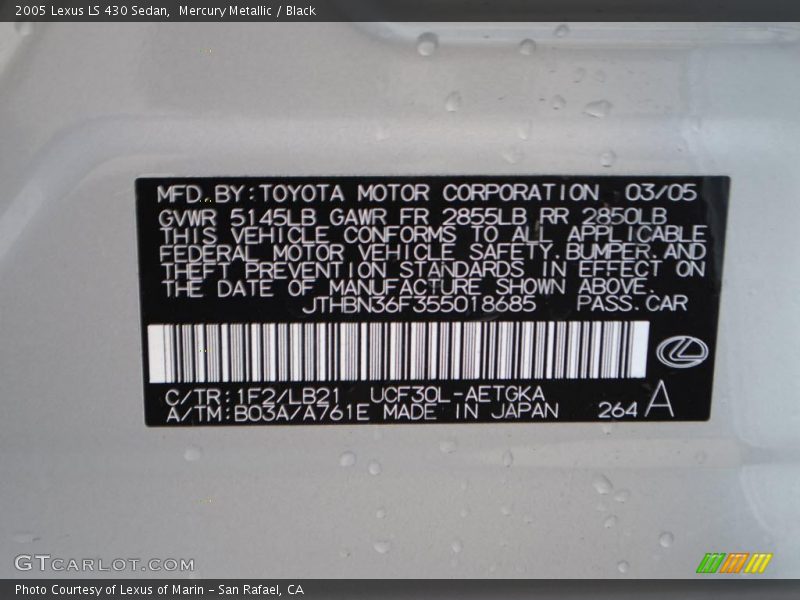 Mercury Metallic / Black 2005 Lexus LS 430 Sedan