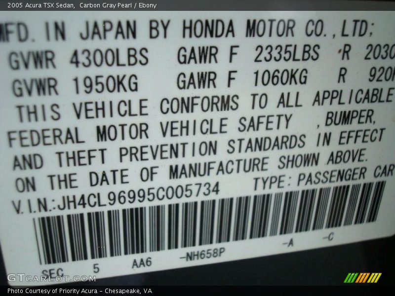 Carbon Gray Pearl / Ebony 2005 Acura TSX Sedan