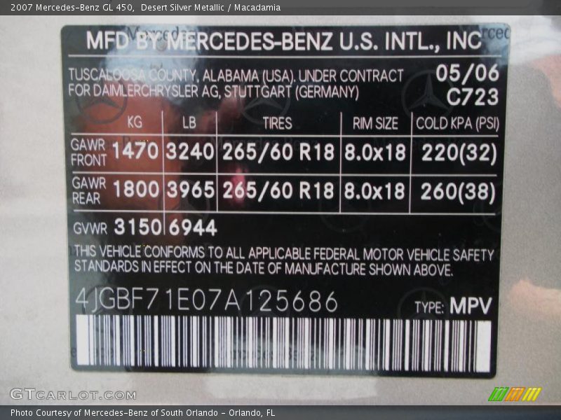 Desert Silver Metallic / Macadamia 2007 Mercedes-Benz GL 450