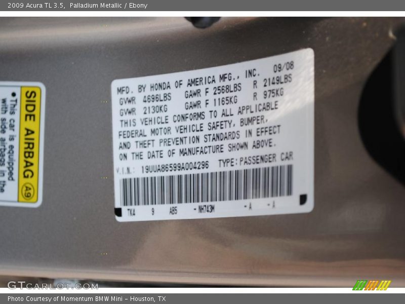 Palladium Metallic / Ebony 2009 Acura TL 3.5