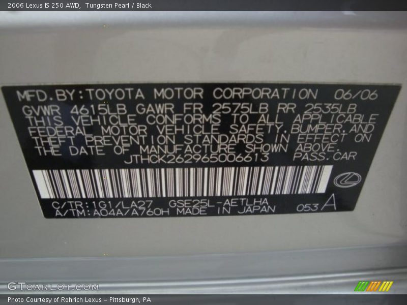 Tungsten Pearl / Black 2006 Lexus IS 250 AWD