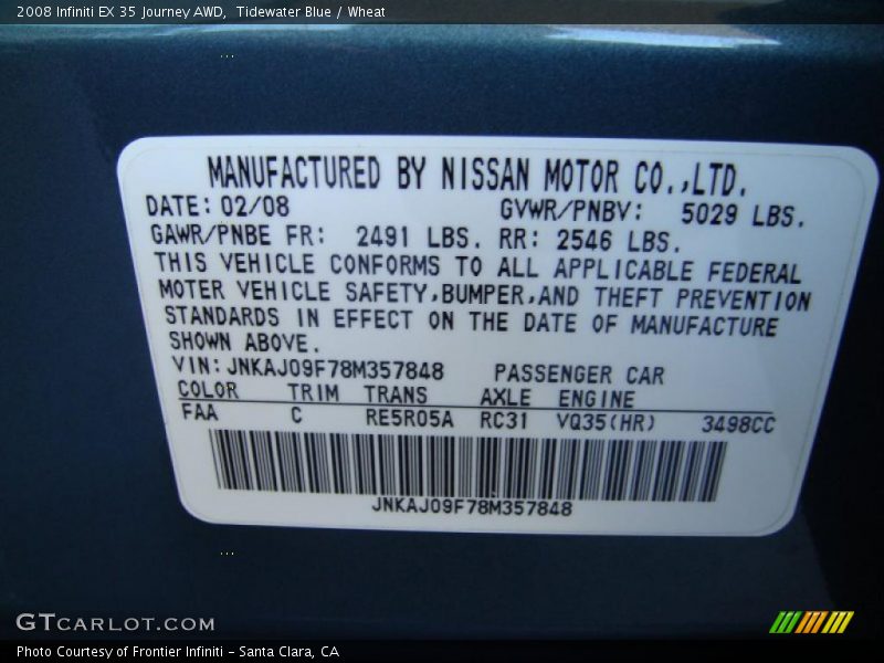 Tidewater Blue / Wheat 2008 Infiniti EX 35 Journey AWD