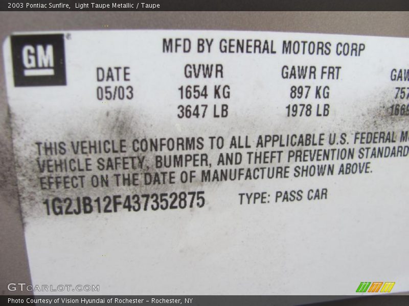 Light Taupe Metallic / Taupe 2003 Pontiac Sunfire