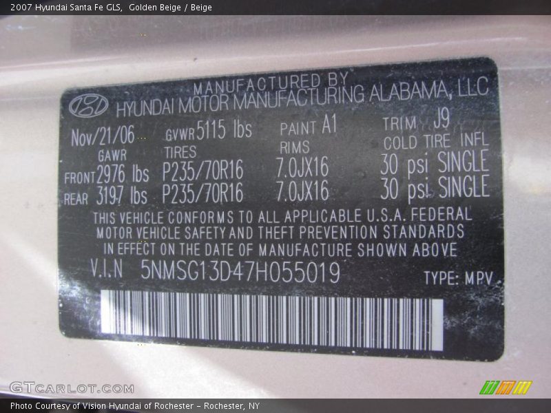 Golden Beige / Beige 2007 Hyundai Santa Fe GLS