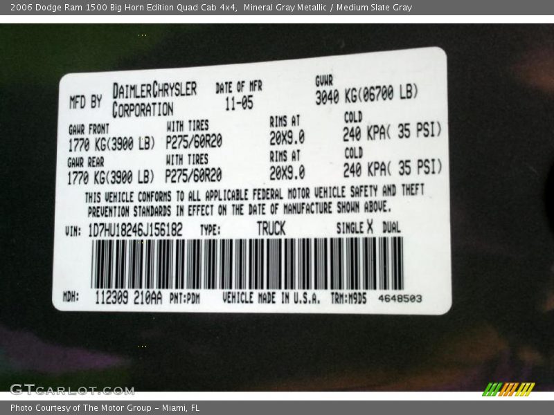 Mineral Gray Metallic / Medium Slate Gray 2006 Dodge Ram 1500 Big Horn Edition Quad Cab 4x4