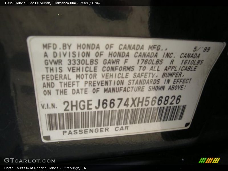 Flamenco Black Pearl / Gray 1999 Honda Civic LX Sedan