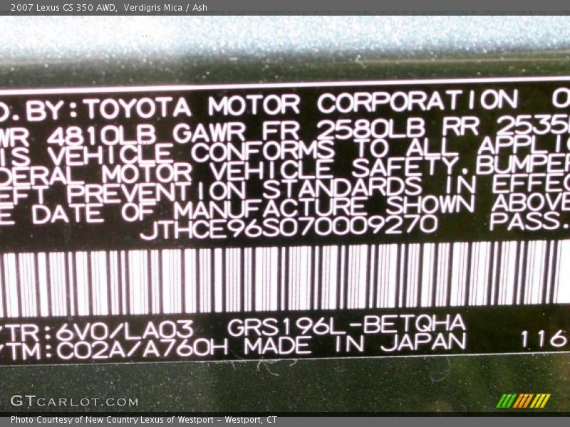 Verdigris Mica / Ash 2007 Lexus GS 350 AWD