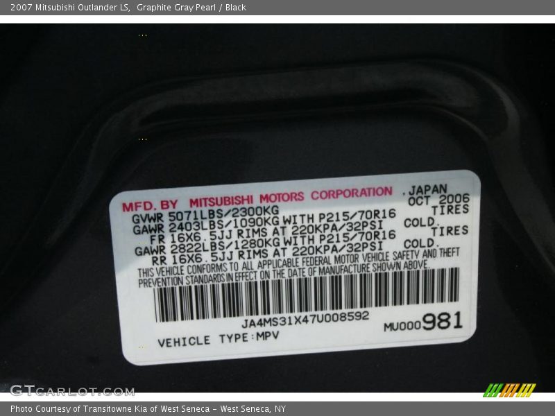 Graphite Gray Pearl / Black 2007 Mitsubishi Outlander LS