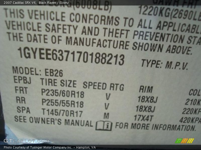 Black Raven / Ebony 2007 Cadillac SRX V6