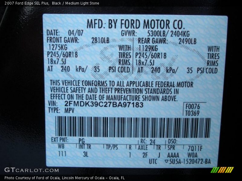 Black / Medium Light Stone 2007 Ford Edge SEL Plus