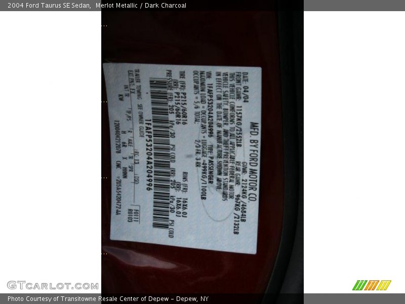 Merlot Metallic / Dark Charcoal 2004 Ford Taurus SE Sedan