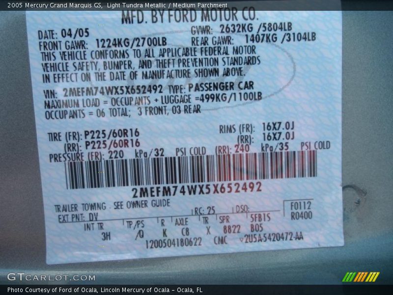 Light Tundra Metallic / Medium Parchment 2005 Mercury Grand Marquis GS