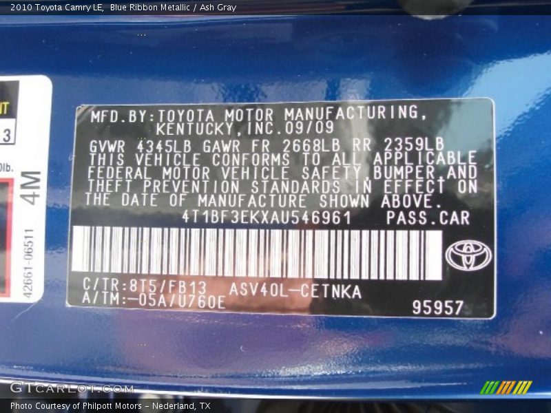 Blue Ribbon Metallic / Ash Gray 2010 Toyota Camry LE