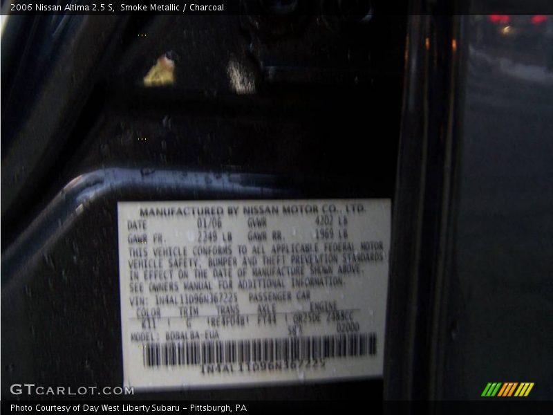 Smoke Metallic / Charcoal 2006 Nissan Altima 2.5 S