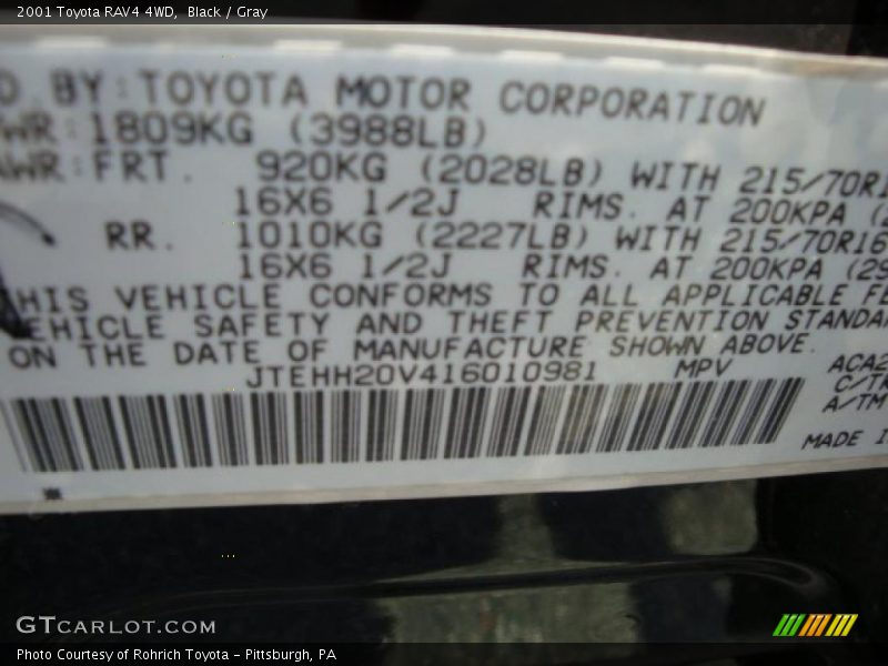 Black / Gray 2001 Toyota RAV4 4WD