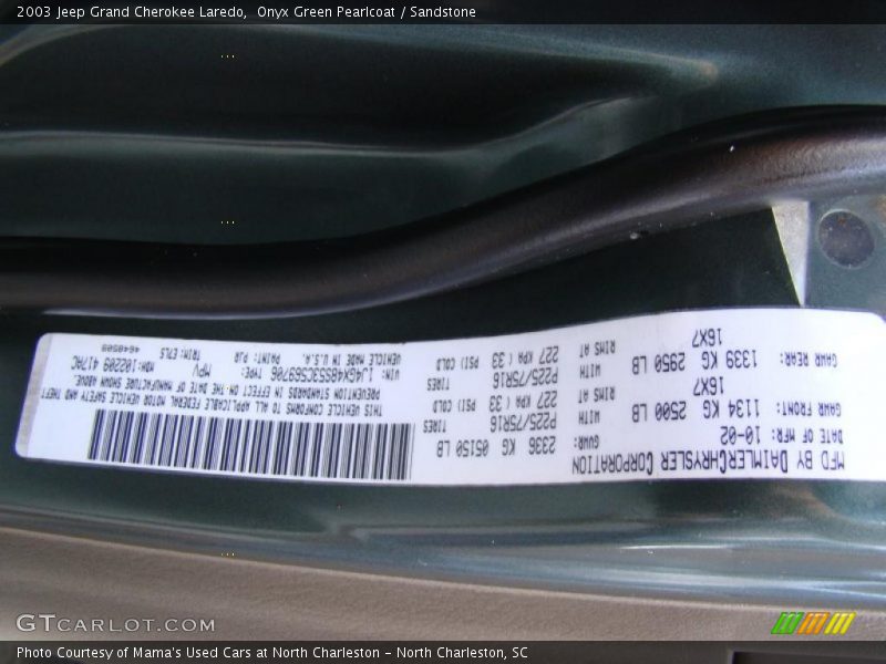 Onyx Green Pearlcoat / Sandstone 2003 Jeep Grand Cherokee Laredo