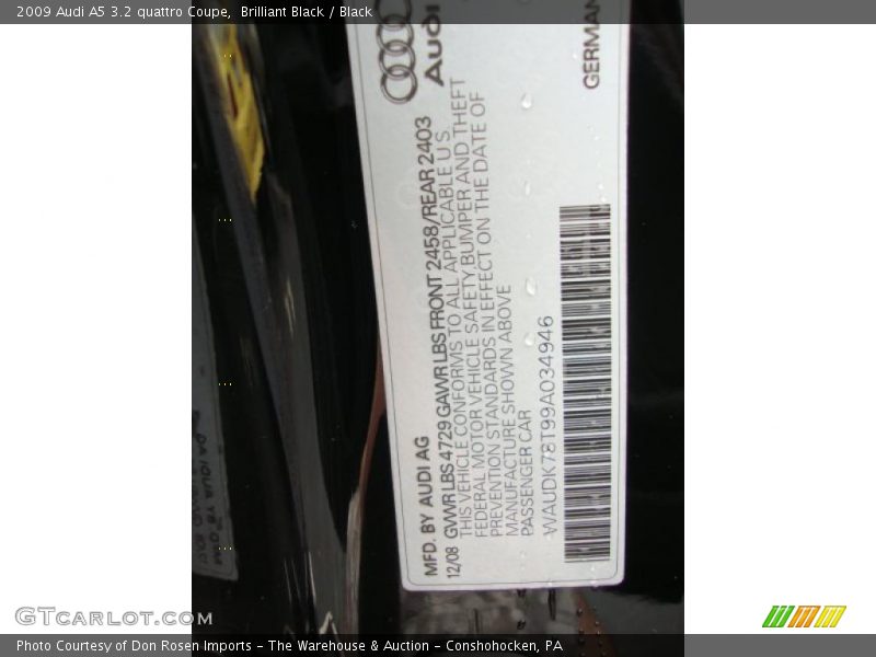 Brilliant Black / Black 2009 Audi A5 3.2 quattro Coupe