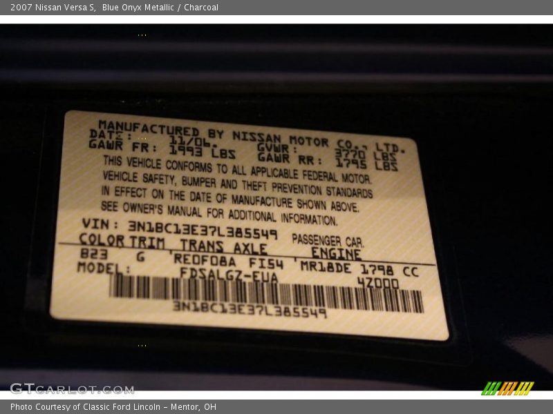 Blue Onyx Metallic / Charcoal 2007 Nissan Versa S