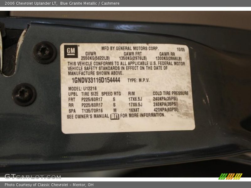 Blue Granite Metallic / Cashmere 2006 Chevrolet Uplander LT
