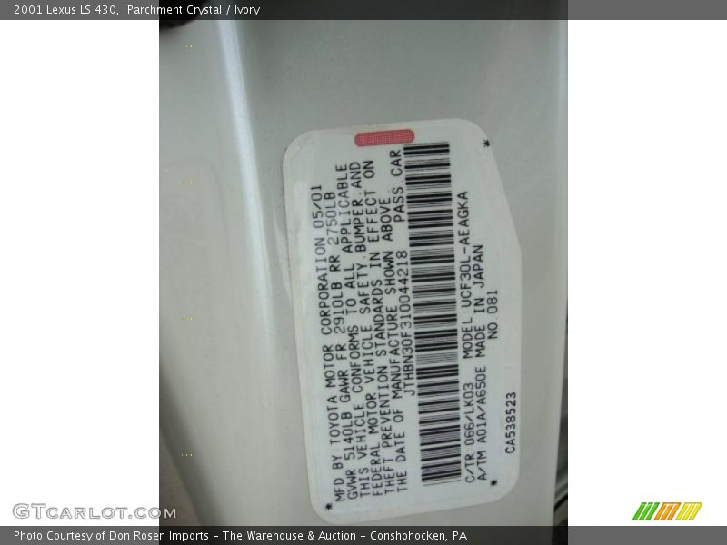 Parchment Crystal / Ivory 2001 Lexus LS 430