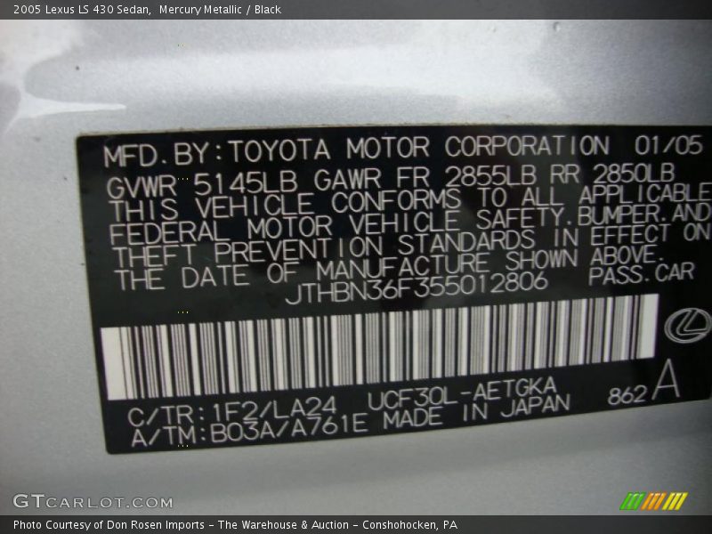 Mercury Metallic / Black 2005 Lexus LS 430 Sedan
