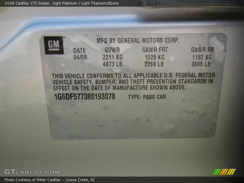 Light Platinum / Light Titanium/Ebony 2008 Cadillac CTS Sedan