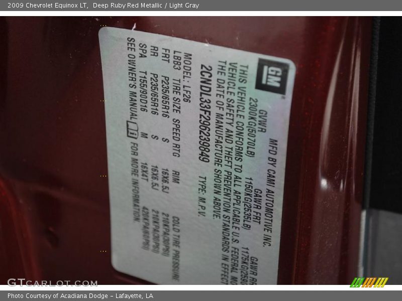 Deep Ruby Red Metallic / Light Gray 2009 Chevrolet Equinox LT