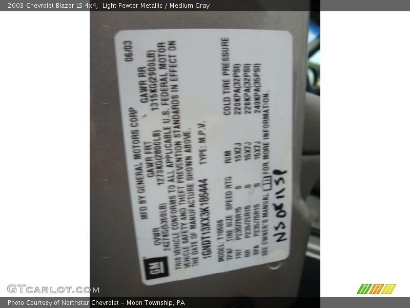 Light Pewter Metallic / Medium Gray 2003 Chevrolet Blazer LS 4x4