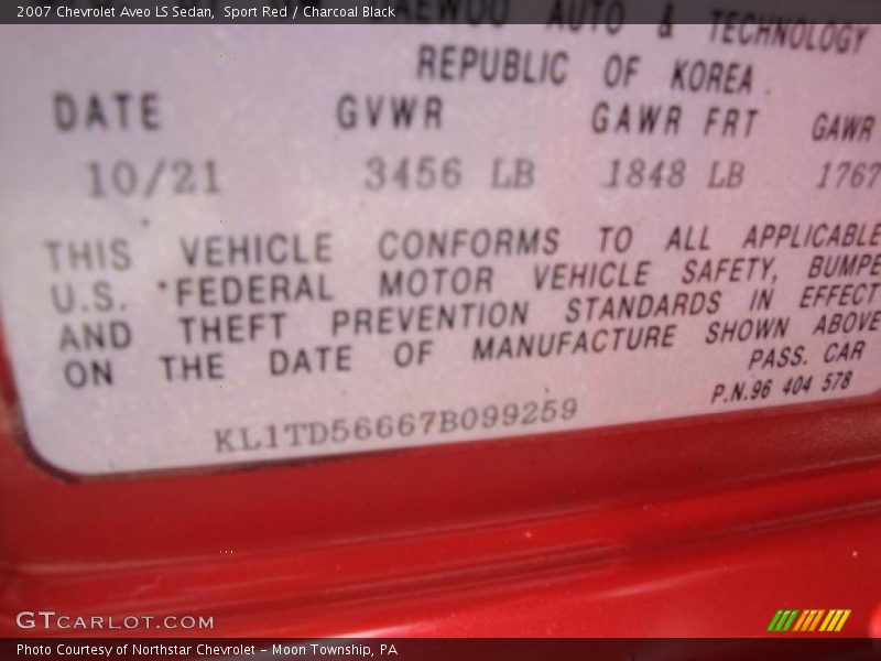 Sport Red / Charcoal Black 2007 Chevrolet Aveo LS Sedan
