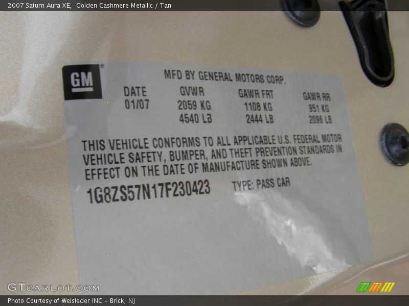 Golden Cashmere Metallic / Tan 2007 Saturn Aura XE