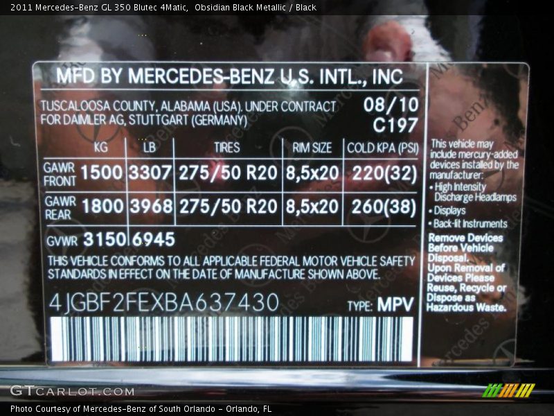 Obsidian Black Metallic / Black 2011 Mercedes-Benz GL 350 Blutec 4Matic