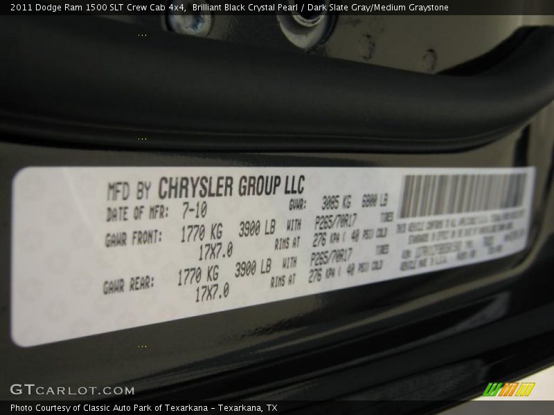 Brilliant Black Crystal Pearl / Dark Slate Gray/Medium Graystone 2011 Dodge Ram 1500 SLT Crew Cab 4x4