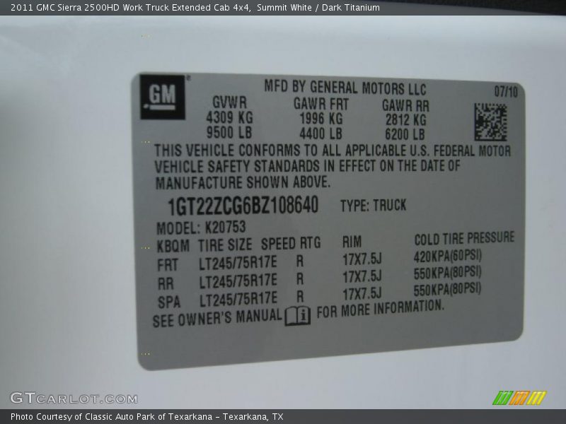 Summit White / Dark Titanium 2011 GMC Sierra 2500HD Work Truck Extended Cab 4x4