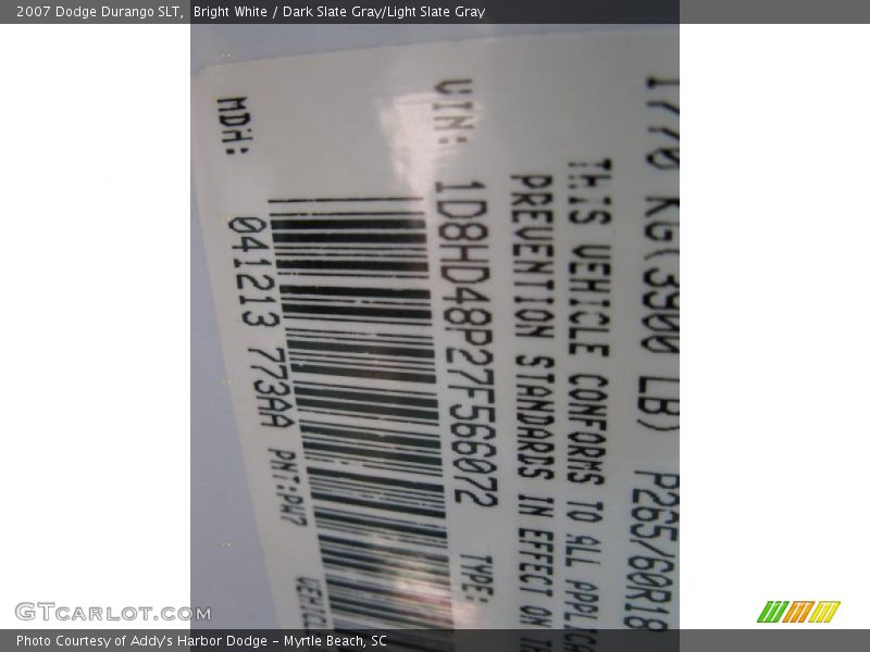 Bright White / Dark Slate Gray/Light Slate Gray 2007 Dodge Durango SLT