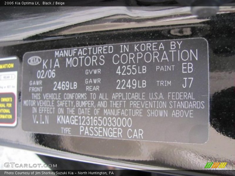 Black / Beige 2006 Kia Optima LX