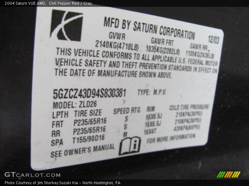Chili Pepper Red / Gray 2004 Saturn VUE AWD