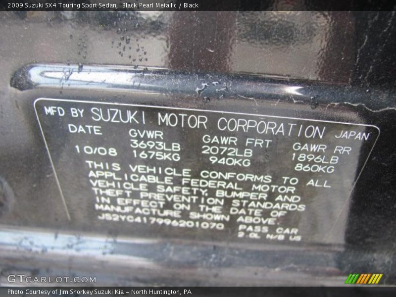 Black Pearl Metallic / Black 2009 Suzuki SX4 Touring Sport Sedan