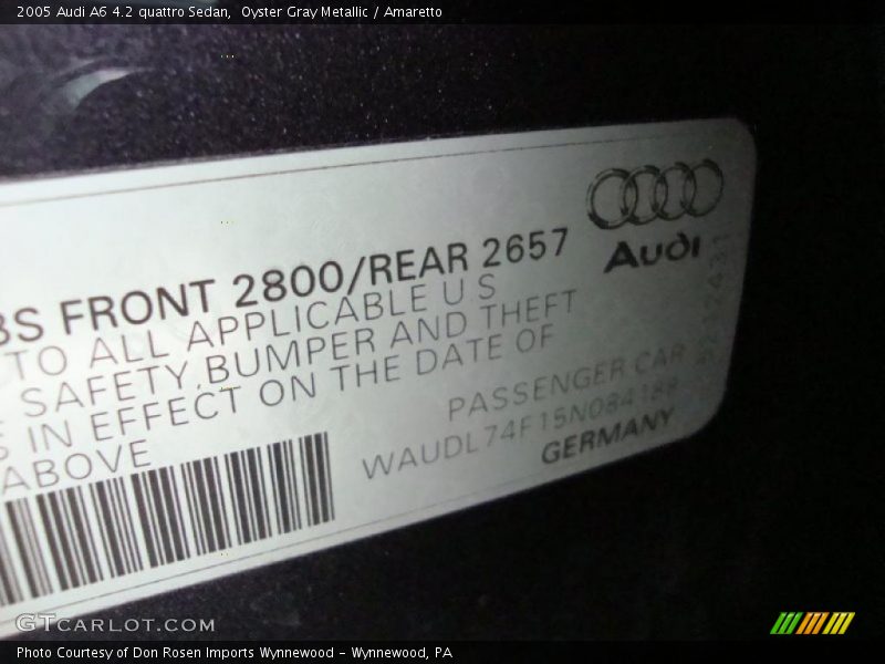 Oyster Gray Metallic / Amaretto 2005 Audi A6 4.2 quattro Sedan