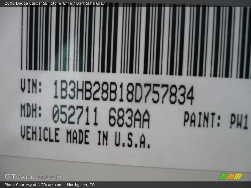 Stone White / Dark Slate Gray 2008 Dodge Caliber SE